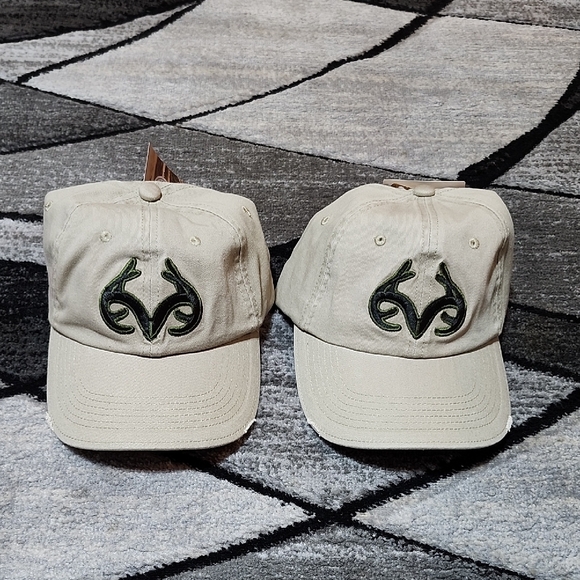 REALTREE TAN EMBROIDERED ANTLERS BASEBALL CAP HATS - Picture 1 of 13